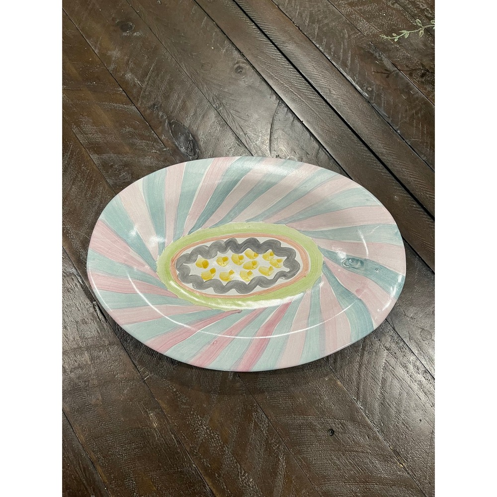 Vtg MacKenzie-Childs Victoria & Richard Terracotta Oval Platter Pastel 12.5"